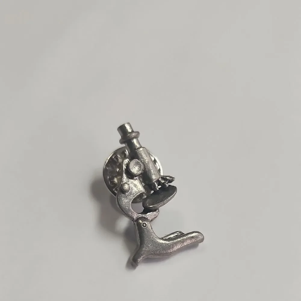 Jim Clift Handcrafted Pewter Lapel Pin Microscope 1”